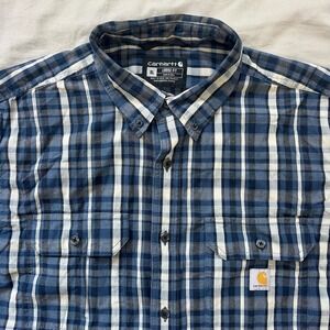 CARHARTT Button Up Shirt Mens Size XL Loose Fit Plaid Short Sleeve Work Utility